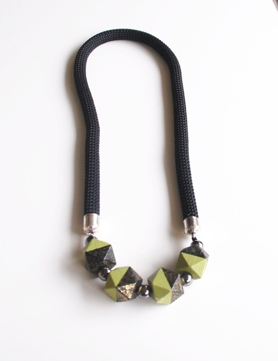 Black Cord Necklace With Wood BeadBlack Rope Etsy