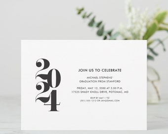 2024 Graduation Party Invitation or Announcement, Black and White, Minimalist Design, for College Graduation, High School Graduation