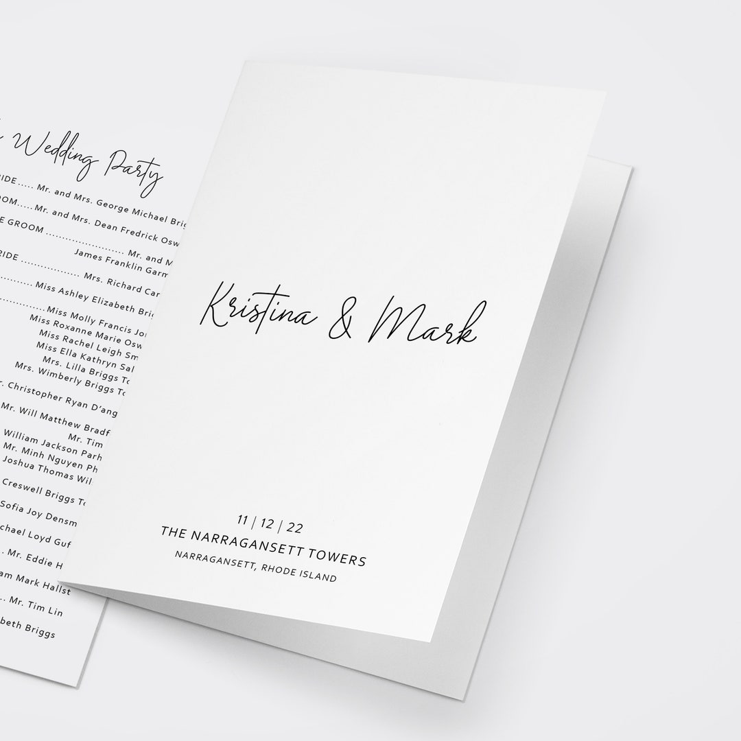 Modern Wedding Program, Minimalist Wedding Program, Simple Wedding ...