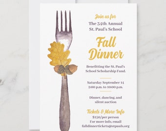 Fall Invitation, Dinner Invitation, Rehearsal Dinner Invitation, Fall Wedding, Fall Event, Autumn Invite, Brunch, Fundraiser, Printed