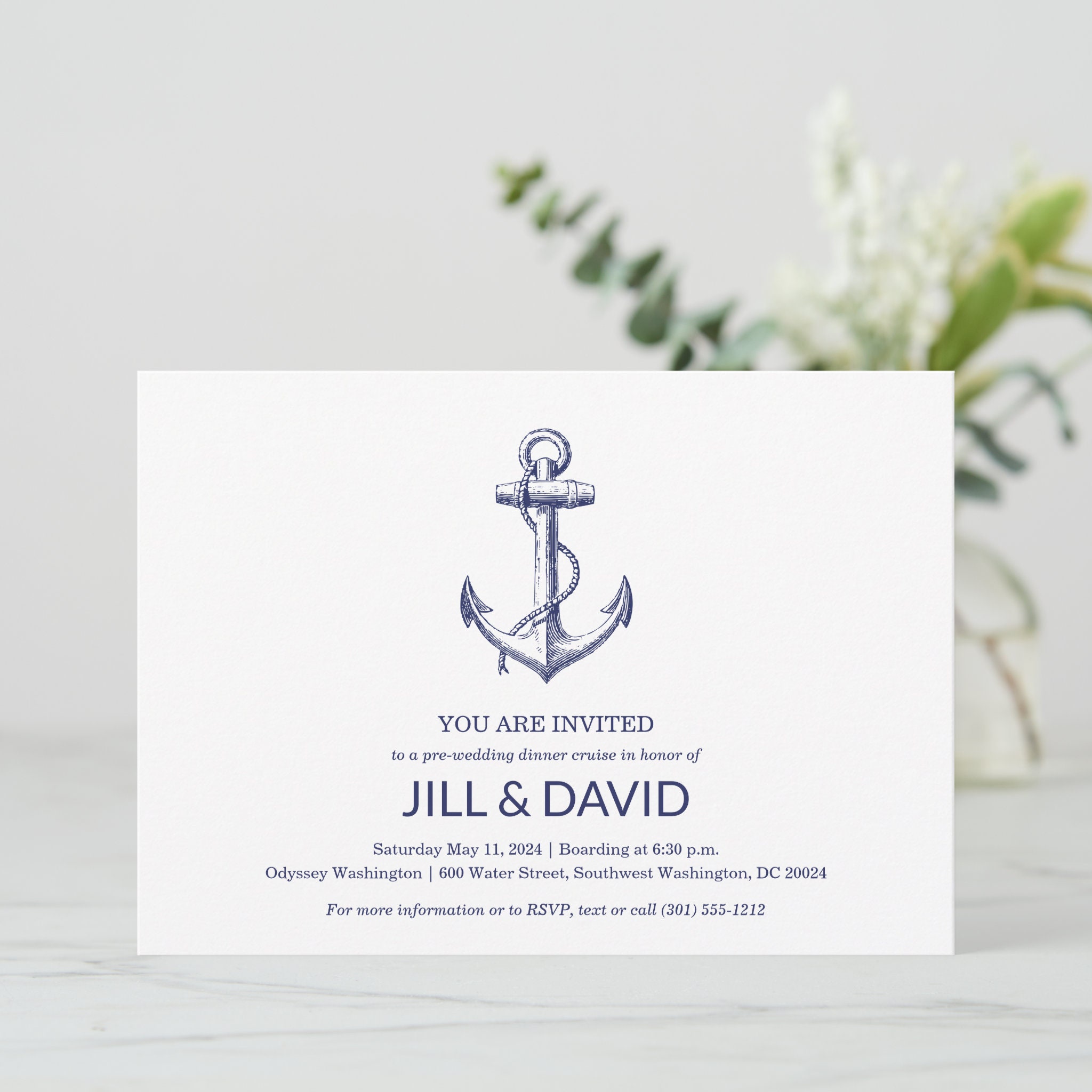 Rehearsal Dinner Cruise Invitation With Anchor Nautical Theme PreWedding Dinner Invitation Engagement Party Invitation Boat