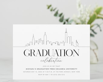 New York Graduation Party Invitation or Graduation Announcement featuring the New York City Skyline - Columbia, NYU FREE PERSONALIZATION