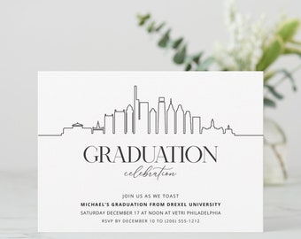 Philadelphia Graduation Announcement or Philadelphia Graduation Party Invitation, Drexel University Graduation Invite PRINTABLE