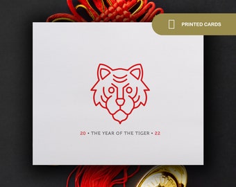 The Year of the Tiger Cards, Chinese New Year Greeting Cards, for 2022 Lunar New Year or Chinese Zodiac PRINTED CARDS with envelopes