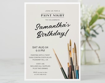 Painting Birthday Party Invitation, Paint and Sip, Cocktails and Canvas, Wine and Design, Paint Fundraiser, Paint Event EVITE, PRINTABLE