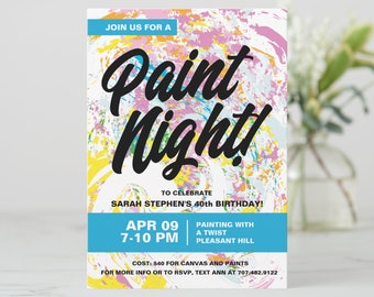 Dépliant de fête de peinture, affiche de cocktails et toile, dépliant d'événement de peinture et de gorgée, publicité de nuit de peinture, invitation à un événement de peinture à imprimer