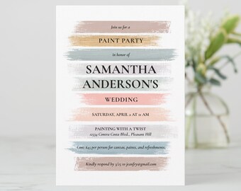 Paint Night Bridal Shower Invitation for Paint Party, Paint and Sip, Cocktails and Canvas, Wine and Design, FREE PERSONALIZATION