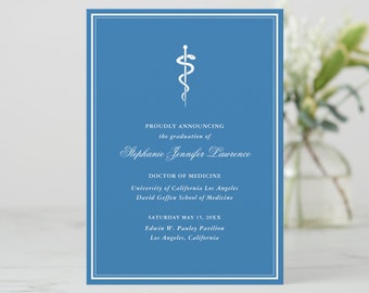 Blue Formal Medical School Graduation Announcement, 2024 Med School Graduation, Residency Announcement, Doctor Graduation Announcement