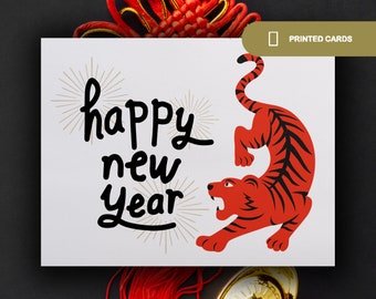 Happy Year of the Tiger Chinese New Year Cards 2022, Lunar New Year Greeting Cards or Chinese Zodiac Stationery PRINTED CARDS with envelopes