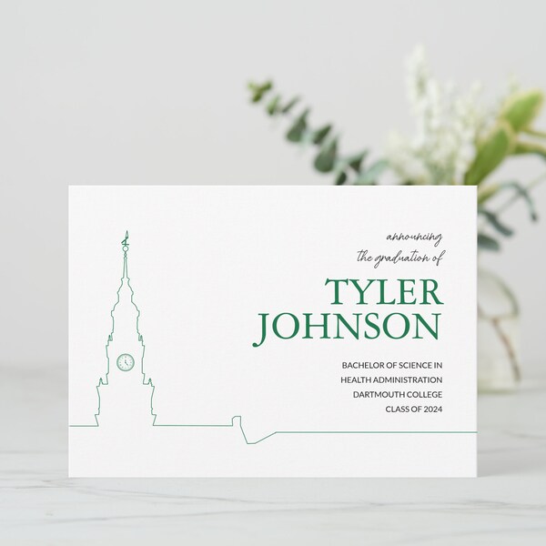 Dartmouth College Graduation Announcement, Dartmouth College Baker Tower, Baker Library Bell Tower, Class of 2024 FREE PERSONALIZATION