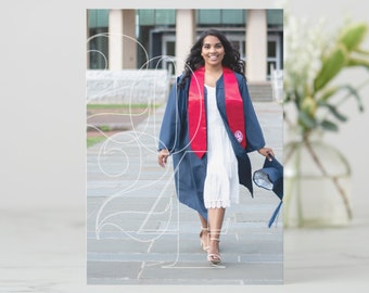 Anuncio de graduación de Navy Blue College o anuncio de escuela de posgrado, imprimible, de doble cara, de 2 caras, colores escolares, promoción de 2024