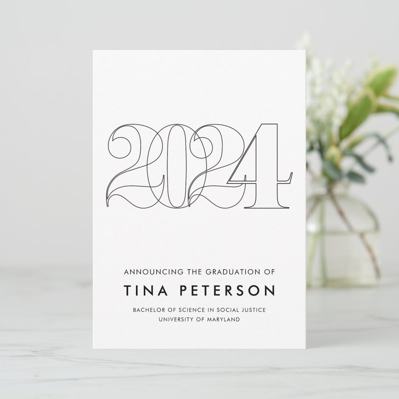 Simple modern 2024 Graduation Announcement for College Graduation or High School Graduation, Printable, Downloadable FREE PERSONALIZATION image 1