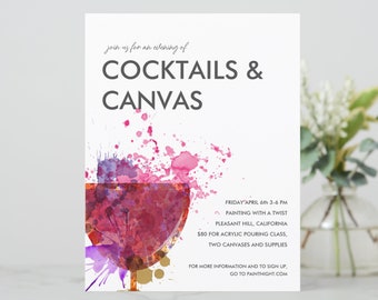 Paint Party Flyer, Cocktails and Canvas Poster, Paint and Sip Event Flier, Paint Night Advertisement, Painting Event Invitation PRINTABLE