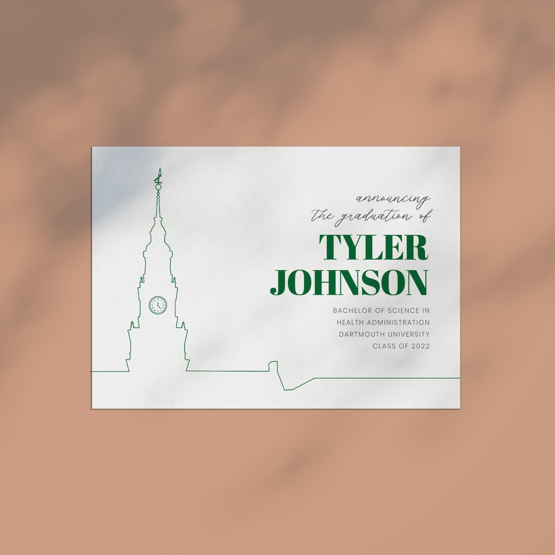 Dartmouth College Graduation Announcement Card Baker Tower Etsy