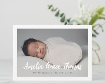 Newborn Announcement Printable, New Baby Announcement, Minimalist Baby Announcement Card Digital, Printable Baby Announcement With Photo