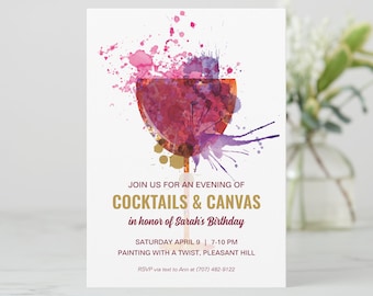 Painting Party Invitation, Paint and Sip Invite, Cocktails and Canvas Email, Wine and Design PDF, Paint Fundraiser Flyer, Paint Event SVG