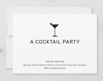 Cocktail Party Invitations, Martini Invites, Bachelorette Party Invitation, Cocktail Reception Invitation, Printed With Envelopes