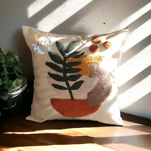SUNSET SQUARE, Punch Pillow , Hand MADE Punch Needle Pillow Cover, Psychedelic Green Punch Pillow, Handmade Unique Embroidered Cushion Cover