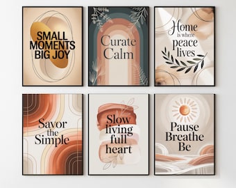 Boho Gallery Wall Art: Motivational Quote Prints (Digital Download, Set of 6)