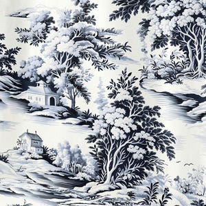 Deep Navy French Toile De Jouy Fabric by the Yard, Toile De Jouy Pattern Fabric, Toile Fabric for Upholstery, Pillow Covers, Couch Covering