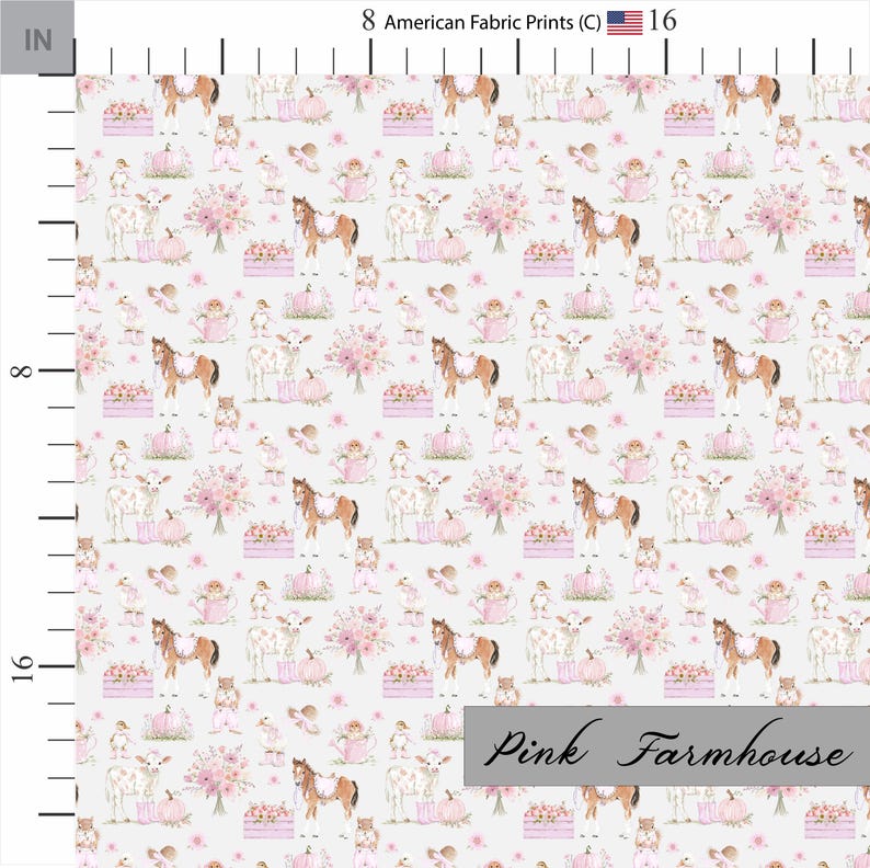 Pink Farm Pattern Pink Farmhouse Fabric | Premium Cotton Quilt Fabric | Pink Rustic ...
