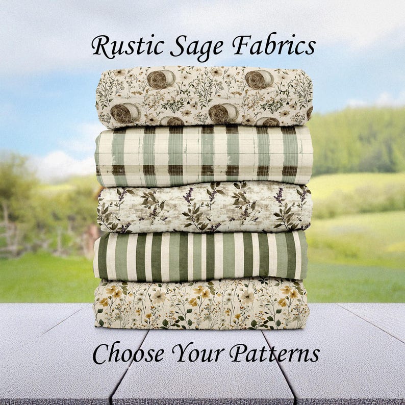 Rustic Farmhouse Fabrics. Color-coordinated fabrics. Choose one pattern or choose them all to complete the bundle. Made in the USA by American Fabric Prints.