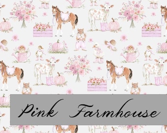 Pink Farmhouse Fabric | Premium Cotton Quilt Fabric | Pink Rustic Cowgirl | Made in the USA | American Fabric Prints | Pink Nursery Fabric