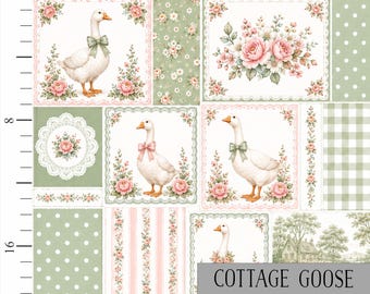 Cottage Goose Cotton Quilt Fabric | Green and Pink Floral Print | Made in the USA | American Fabric Prints
