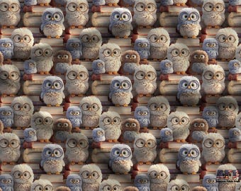 3D Book Owl Fabric - Quilting Cotton Print - Owls, Books and Cream by AFP