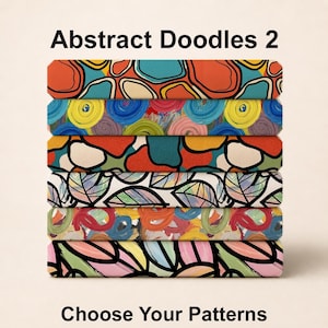 Abstract Doodles 2 Fabric Bundle - 6 Coordinating Quilting Cotton Prints - Bold Multicolor, Retro Shapes and Brush Strokes - by AFP