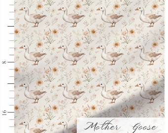 Mother Goose Floral Fabric | Premium Cotton Quilt Fabric | Goose Floral Pattern | Made in the USA | American Fabric Prints | Boho Goose