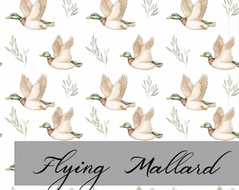 Mallard Duck Fabric | Premium Cotton Quilt Fabric | Flying Mallard Duck on Quilting Cotton | Made in the USA | American Fabric Prints