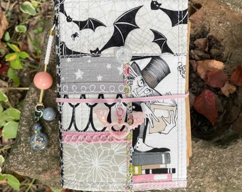 GHASTLIES fabric mixed media journal | coldpress watercolor paper travelers notebook | sewn cover fauxdori | rebillable drawing sketchbook