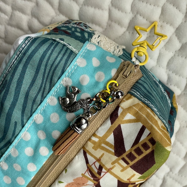 Sidekick PROTOTYPE 2 | woodland adventure quilted zipper pouch in brown & aqua | padded / lined collectible card or dice bag for gaming