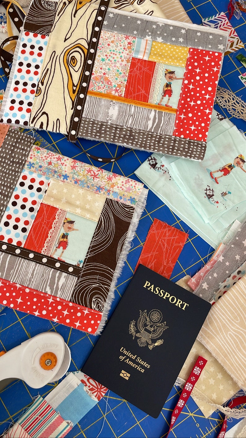Passport holder fabric cover quilted fauxdori mixed media journal travelers notebook refillable diary fabric travel sketchbook image 1