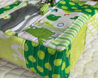 Sidekick PROTOTYPE 1 | frog pond quilted zipper pouch in white & green | padded collectible card bag or dice sack for gaming | pipe pouch