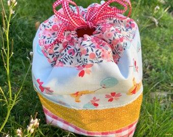 Sack Lunch Bag - cute patchwork pouch w/ drawstring closure | perfect as a knitting, sewing, and craft project holder for  your fav totebag.