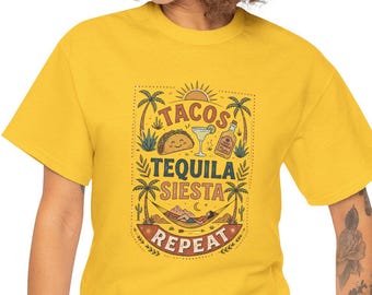 Tacos Tequila Siesta Rapport T-Shirt | Mexikanisches Essen Margarita Palmen-Entwurf