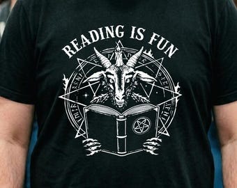 Baphomet Lesung ist Spaß Shirt Okkulte Ziege Grafik T-Shirt Dunkler Humor T-Shirt
