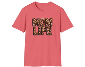 Camiseta con estampado de leopardo "Mommy Life" - Camiseta con estampado animal retro atrevido para mamá - Camiseta gráfica divertida y linda para mamás