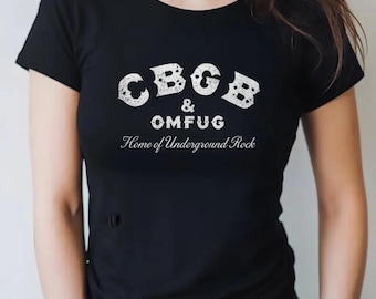 T-shirt CBGB Punk Rock pour femme - Logo vintage effet vieilli, mancherons
