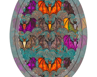 Juego de funda para tapa de inodoro con estampado de murciélagos coloridos y alfombrilla contorneada / Decoración de baño de Halloween