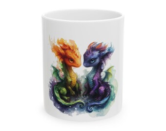 Colorful Dragon Ceramic Mug: Fantasy Coffee Cup, Magical Drinkware