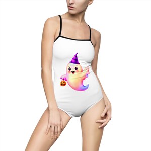 Halloween Ghost Print One-Piece Swimsuit: Spooky Summer Beachwear