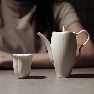 Handmade Magnolia Flower Teapot, Wood Ash Glaze Chinese Gongfu Teaware