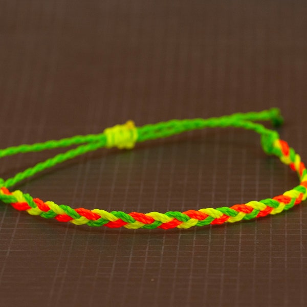 Waterproof bracelet, neon green, neon orange, and neon yellow braided bracelet, beach jewelry, surfer bracelet, adjustable