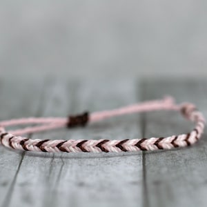 Pale pink, chocolate brown and white braided waterproof bracelet, beach jewelry, surf bracelet, adjustable