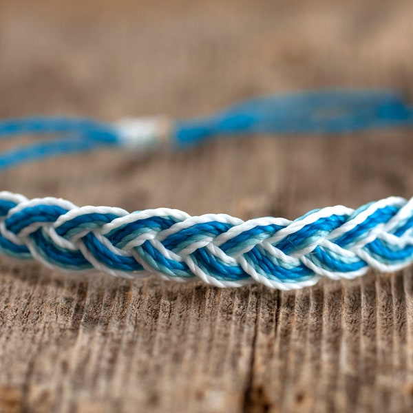 Waterproof bracelet, dark turquoise, white and baby blue, braided bracelet, beach jewelry, surfer bracelet, adjustable