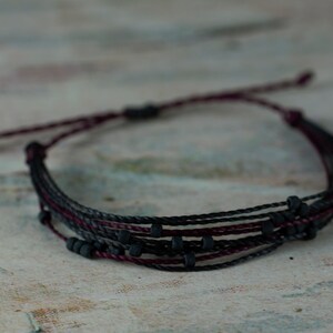 surfer bracelet adjustable bracelet Gray and Mint String Bracelet with dark gray seed beads Purple beach jewelry wax bracelet