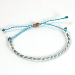 Mini Braided Bracelet, blue, tan and natural surfer bracelet, fishtail braid, wax bracelet, beach jewelry, adjustable bracelet, surf jewelry